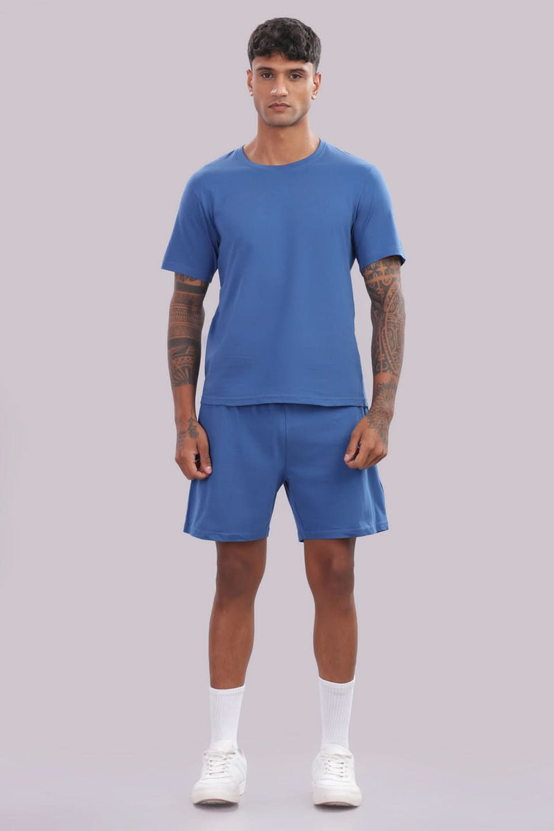 Men’s cool blue co-ord set from Outlaws Fashion featuring a comfortable matching sweatshirt and joggers for everyday wear.