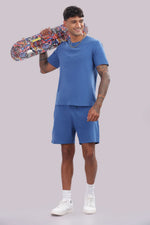 Men’s blue co-ord set from Outlaws Fashion, featuring a comfortable matching top and pants for everyday casual wear.