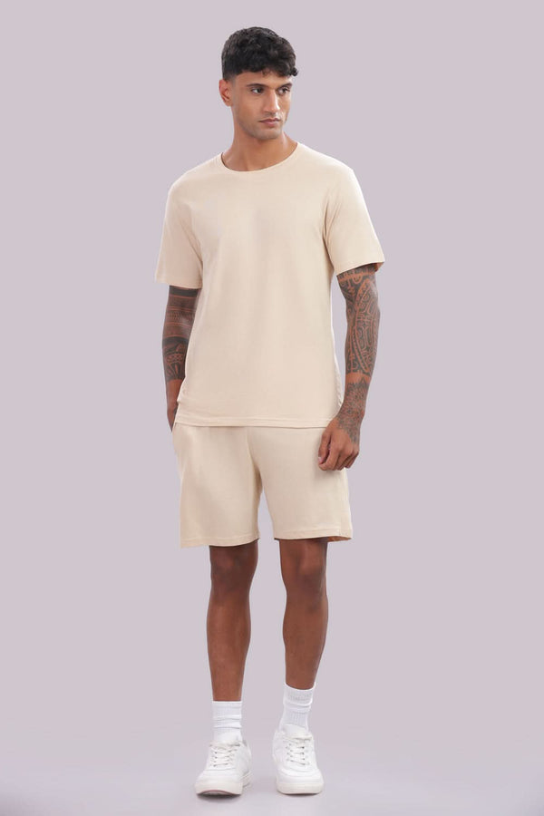 Men’s cream co-ord set from Outlaws Fashion, featuring a comfortable matching top and pants for everyday casual wear.