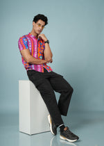 Men’s multicolour rayon geometric printed shirt by Outlaws Fashion, featuring bold summer style and vibrant pattern details.