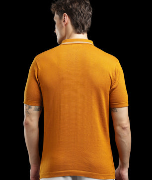 Men’s Mustard Orange Cable-Knit Zip Polo T-Shirt