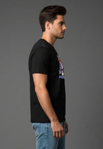 Men’s Outlaws Christmas printed T-shirt featuring festive holiday design, made of 100% cotton for casual winter wear.