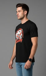 Men’s Outlaws Christmas printed T-shirt featuring festive holiday design and 100% cotton casual wear.