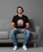 Men’s Outlaws Christmas printed T-shirt featuring festive holiday design and 100% cotton fabric, casual wear for men.