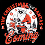 Men’s Outlaws Christmas printed T-shirt showing festive holiday design, 100% cotton casual wear with colorful holiday motifs.