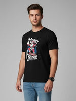 Men’s Outlaws Christmas printed cotton T-shirt featuring festive holiday designs, casual wear for men.