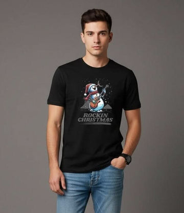 Men’s Outlaws Christmas printed T-shirt with festive holiday design, 100% cotton casual wear for holiday season.