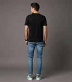Men’s Outlaws Christmas printed T-shirt featuring festive holiday design, made from 100% cotton, casual wear for men.