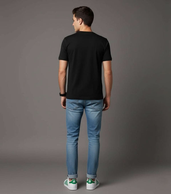 Men’s Outlaws Christmas printed T-shirt featuring festive holiday design, made from 100% cotton, casual wear for men.