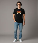 Men's Outlaws Christmas printed T-shirt featuring festive holiday design, made of 100% cotton for casual winter wear.