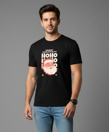 Men’s Outlaws Christmas printed T-shirt featuring festive holiday design, 100% cotton casual wear for men.