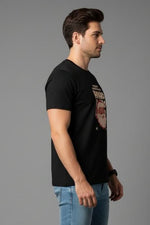 Men’s Outlaws Christmas printed T-shirt featuring festive holiday design, made from 100% cotton, casual and comfortable wear.