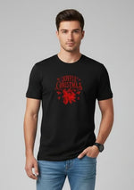 Men’s Outlaws Christmas printed T-shirt featuring festive holiday design, made from 100% cotton for casual winter wear.
