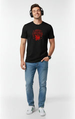 Men’s Outlaws Christmas printed T-shirt with festive holiday design, 100% cotton casual wear for men.