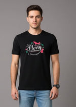 Men’s Outlaws Christmas printed T-shirt with festive holiday design, 100% cotton casual wear for men.