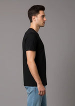 Men’s Outlaws Christmas printed T-shirt showcasing festive holiday design, 100% cotton casual wear for men.