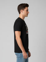 Men’s Outlaws Christmas printed T-shirt featuring festive holiday design, made from 100% cotton for casual seasonal wear.