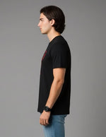 Men’s Outlaws Christmas printed T-shirt featuring festive holiday design on white 100% cotton casual wear.