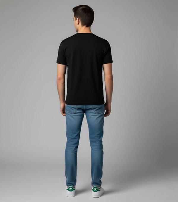 Men’s Outlaws Christmas printed T-shirt featuring festive holiday design, made of 100% cotton for casual holiday wear.