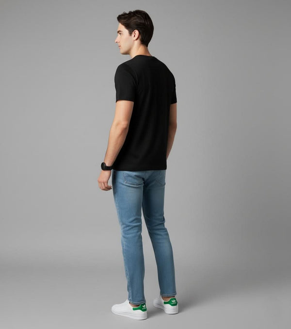 Men’s Outlaws Christmas printed T-shirt featuring festive holiday design and 100% cotton casual wear, with bold graphics and colors.