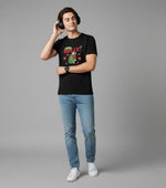Men’s Outlaws Christmas printed T-shirt featuring festive holiday design, 100% cotton casual wear, with colorful holiday-themed graphics.