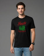 Men’s Outlaws Christmas printed T-shirt made of 100% cotton featuring festive holiday design for casual wear.