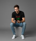 Men's Outlaws Christmas printed T-shirt with festive holiday design, 100% cotton casual wear, featuring seasonal graphic and comfortable fit.