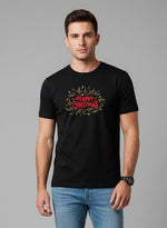 Men's Outlaws Christmas printed T-shirt in 100% cotton featuring festive holiday design and casual fit.