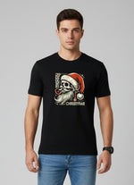 Men’s Outlaws Christmas printed T-shirt featuring festive holiday design in 100% cotton, casual wear for men.
