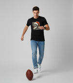 Men’s Outlaws Christmas printed T-shirt featuring festive holiday design, 100% cotton casual wear, with colorful holiday graphics.