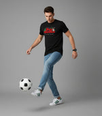 Men’s Outlaws Christmas printed T-shirt featuring festive holiday design, made from 100% cotton, casual Christmas wear.