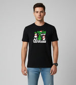 Men’s Outlaws Christmas printed T-shirt featuring festive holiday design, made from 100% cotton for casual winter wear.