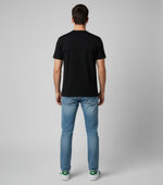 Men’s Outlaws Christmas printed T-shirt featuring festive holiday design, 100% cotton casual wear, shown on a plain background.