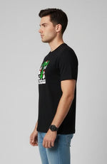 Men’s Outlaws Christmas printed T-shirt featuring festive holiday design and 100% cotton casual wear.