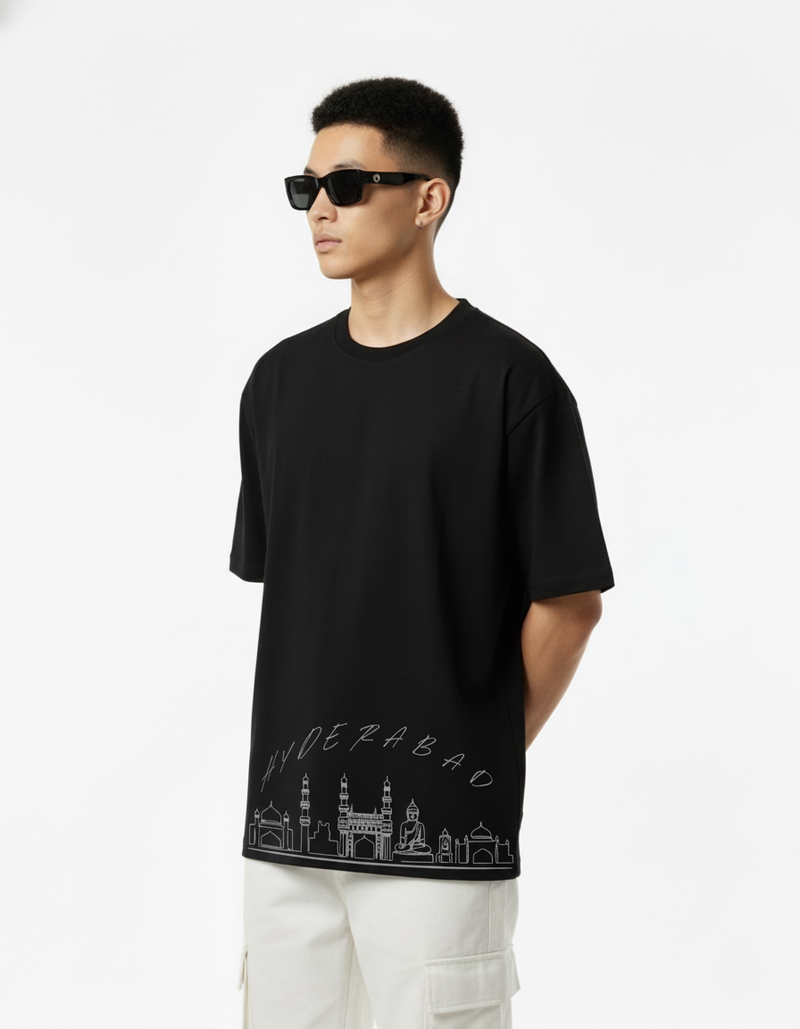 Men’s Outlaws Oversized Fit T-Shirt with Hyderabad City Graphic | 100% Cotton Casual Wear