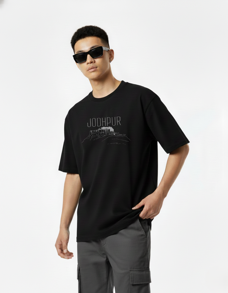 Men’s Outlaws Oversized Fit T-Shirt with Jodhpur City Graphic | 100% Cotton Casual Wear