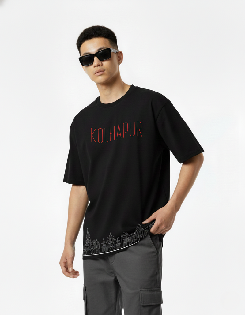 Men’s Outlaws Oversized Fit T-Shirt with Kolhapur City Graphic | 100% Cotton Casual Wear