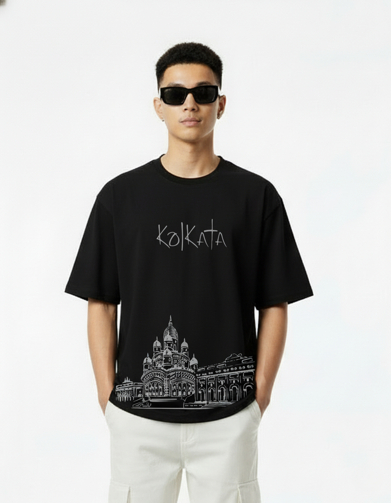 Men’s Outlaws Oversized Fit T-Shirt with Kolkata City Graphic | 100% Cotton Casual Wear