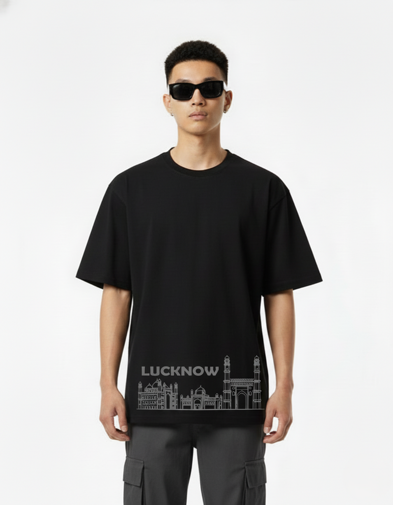 Men’s Outlaws Oversized Fit T-Shirt with Lucknow City Graphic | 100% Cotton Casual Wear
