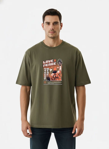 Men’s Outlaws Oversized Fit T-Shirt with Skate & Graffiti Theme Print | 100% Cotton Casual Wear