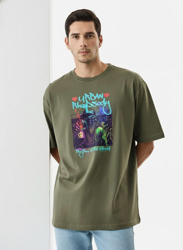 Men’s Outlaws Oversized Fit T-Shirt with Skate & Graffiti Theme Print | 100% Cotton Casual Wear