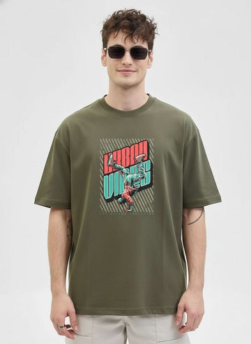 Men’s Outlaws Oversized Fit T-Shirt with Skate & Graffiti Theme Print | 100% Cotton Casual Wear