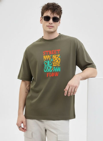 Men’s Outlaws Oversized Fit T-Shirt with Skate & Graffiti Theme Print | 100% Cotton Casual Wear