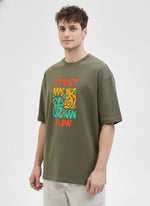 Men’s Outlaws Oversized Fit T-Shirt with Skate & Graffiti Theme Print | 100% Cotton Casual Wear
