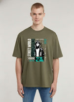 Men’s Outlaws Oversized Fit T-Shirt with Skate & Graffiti Theme Print | 100% Cotton Casual Wear