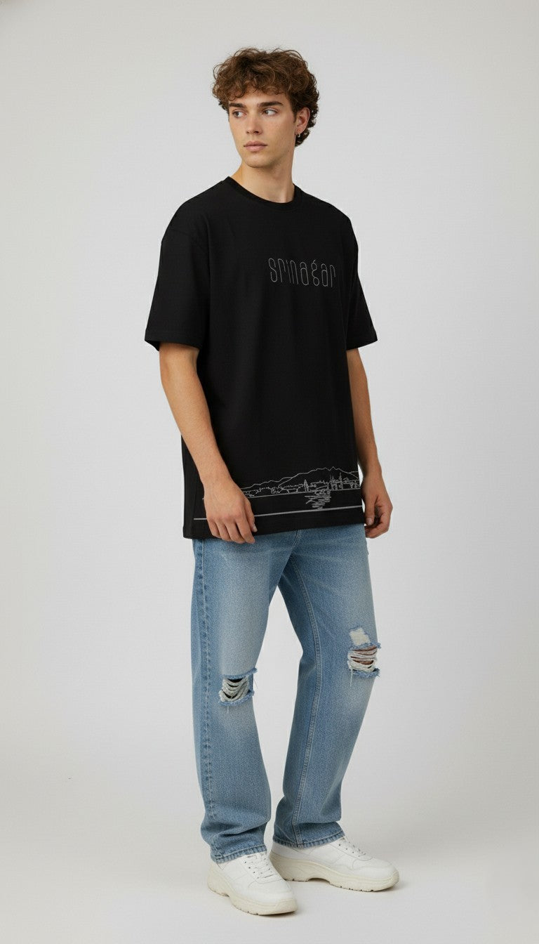 Men’s Outlaws Oversized Fit T-Shirt with Srinagar City Graphic | 100% Cotton Casual Wear