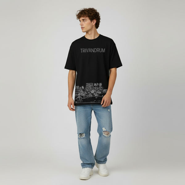 Men’s Outlaws Oversized Fit T-Shirt with Trivandrum City Graphic | 100% Cotton Casual Wear