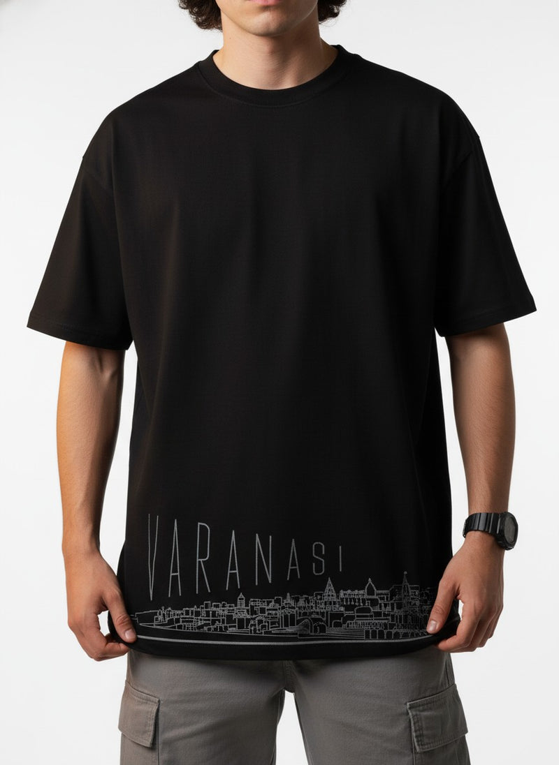 Men’s Outlaws Oversized Fit T-Shirt with Varanasi City Graphic | 100% Cotton Casual Wear
