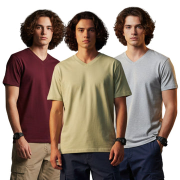 Men's Outlaws Pack Of 3 Regular Fit V-Neck Bio Finish T-shirt