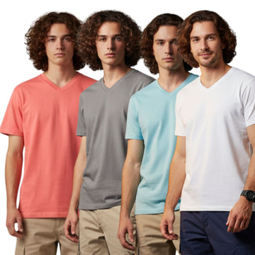 Men's Outlaws Pack Of 4 Regular Fit V-Neck Bio Finish T-shirt